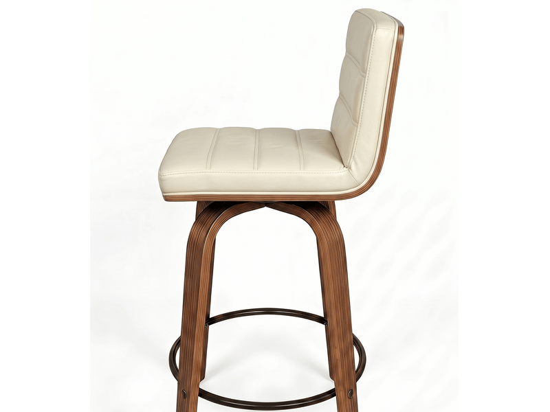  Tabouret de bar pivotant en pu avec pieds en bois courbés - chaise design pour cuisine, bar et comptoir  - Conforama D