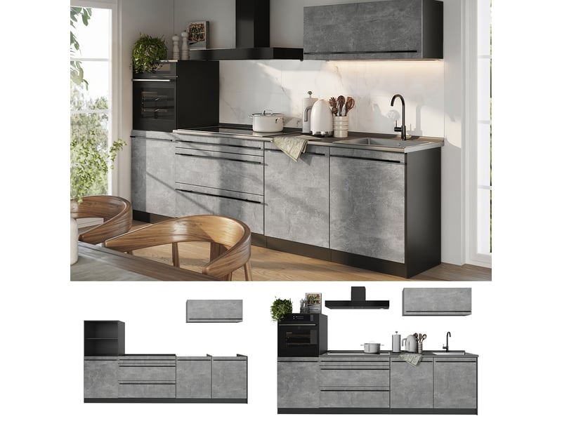  Vicco cuisine, bétonanthracite, 280cm plan de travail chêne doré  - Conforama D