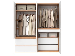Armoire 6 portes 180x50x200 cm avec 5 tiroirs coloris blanc et chêne