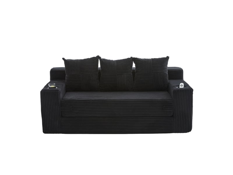  Canapé trois places avec porte-gobelets et poches latérales, design sans cadre, larges assises - noir  - Conforama A