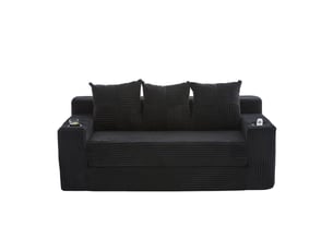 Canapé trois places avec porte-gobelets et poches latérales, design sans cadre, larges assises - noir