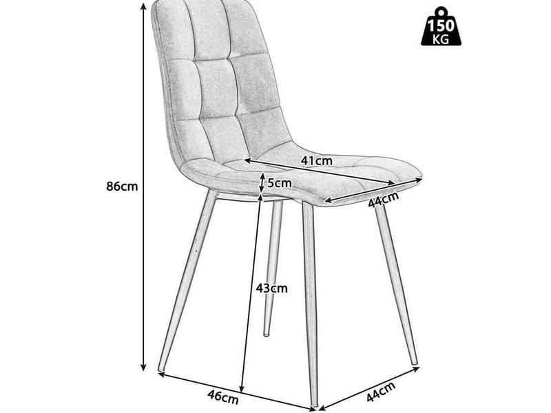  Lot de 4 chaises salle à manger 44x46x86 cm, velours vert, dossier haut, pieds en métal solides  - Conforama C