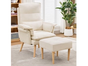 Fauteuil relax 1 place beige avec repose-pieds, dossier réglable 5 positions