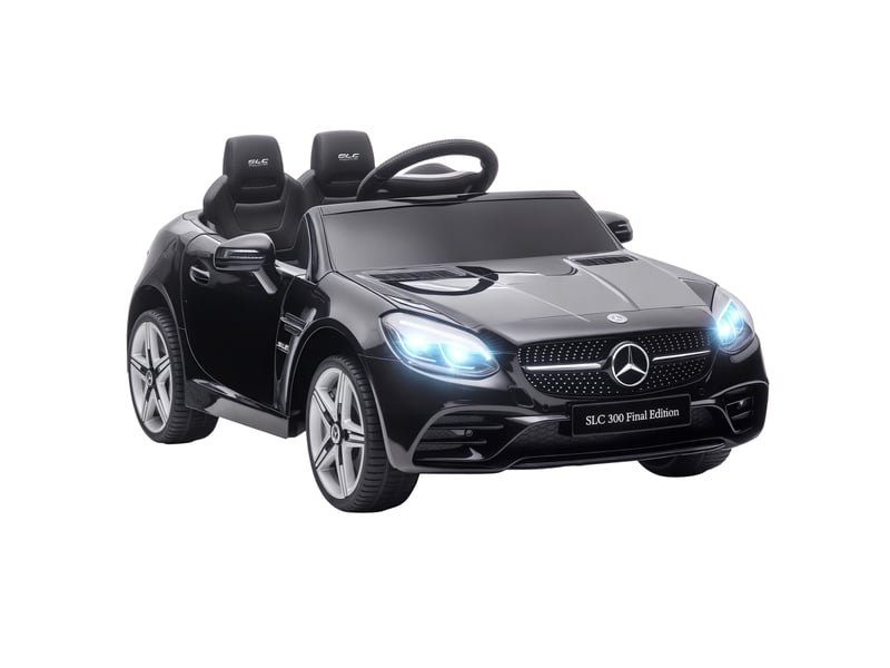  Voiture électrique pour enfants, avec phares led, ceinture de sécurité, klaxon, musique, 3-5 kmh, noire, 107 x 62,5 x 44 cm  - Conforama A