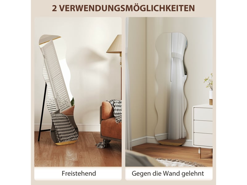  Miroir sur pied ondulé sans cadre avec socle en bois noir 50 x 2,7 x 160 cm  - Conforama E