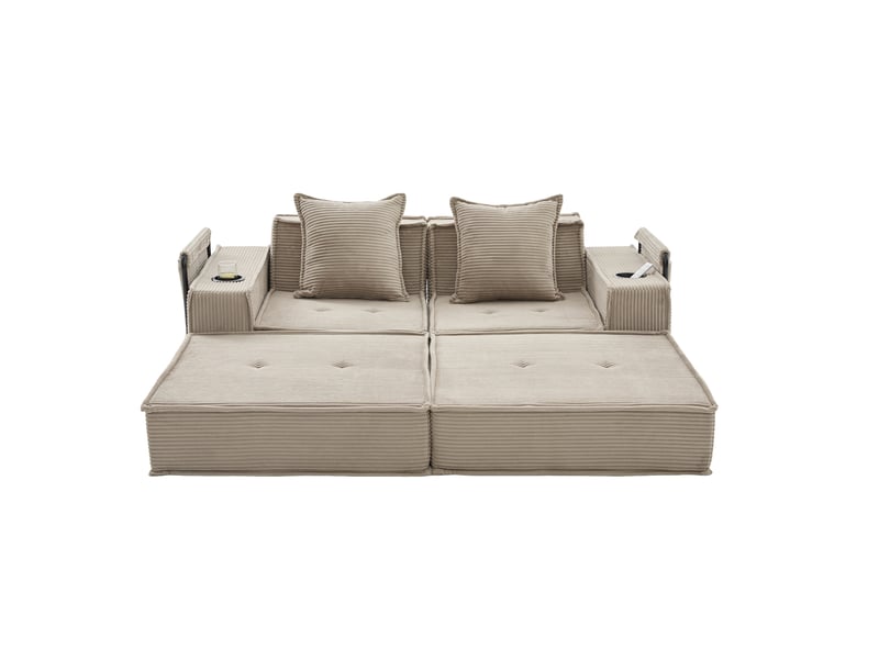  Canapé 2 places en velours côtelé kaki, canapé modulable avec pouf, rangement latéral et confort généreux pour le salon  - Conforama A