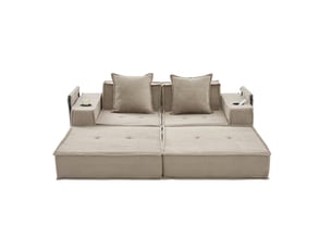 Canapé 2 places en velours côtelé kaki, canapé modulable avec pouf, rangement latéral et confort généreux pour le salon