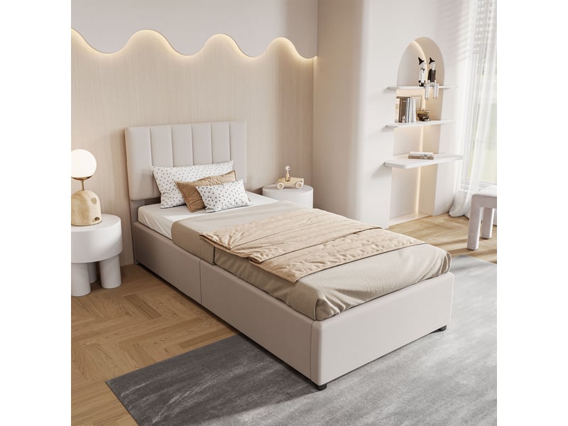  Feeohome lit enfant 90x200 cm, lit pour enfants avec espace de stockage et sommier à lattes, lit simple capitonné, cadre de lits pour adolescent, enfant  - Conforama D
