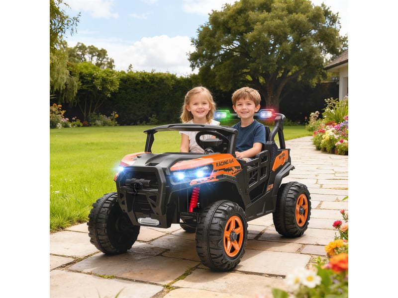  Voiture électrique pour enfants de 3 à 8 ans, 24 v, 2 places, double moteur, télécommande et démarrage progressif, orange  - Conforama C