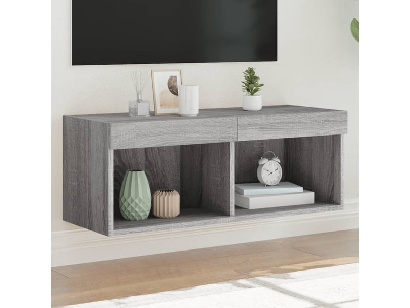 Meuble tv - banc tv - meuble de rangement avec lumières led sonoma gris 80x30x30 cm - Conforama B