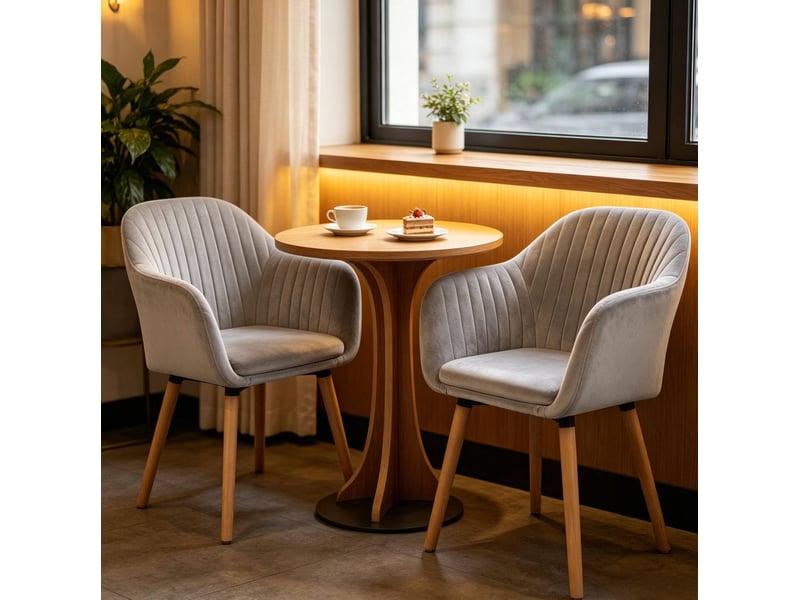  Lot de 2 chaises de salle à manger 50x42x81cm dossier confortable dotée d'accoudoirs en acier et bois gris clair  - Conforama B