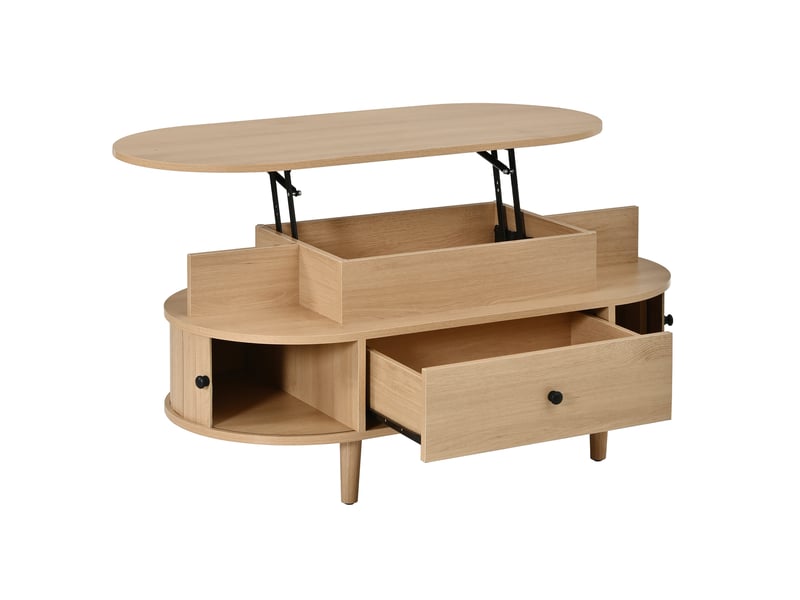  Table basse ovale relevable,105x50x60,5 cm,avec rangement,mdf,naturel  - Conforama D