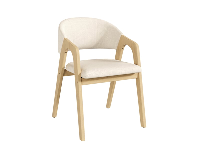 Lot de 4 chaises de salle à manger 55,5 x 60 x 83 cm beige et bois d'hévéa, avec accoudoirs, style moderne - Conforama D