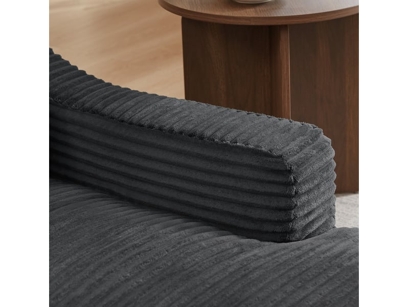  Canapé droit convertible 1 place en velours côtelé gris foncé, avec module double couche pour se détendre  - Conforama D
