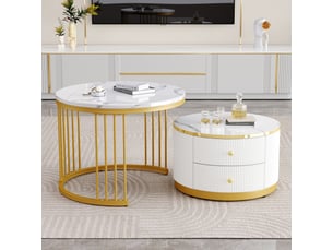 Table basse rond(e) coloris blanc <strong>KORFEE</strong> <strong></strong> - 60 cmx60 cm