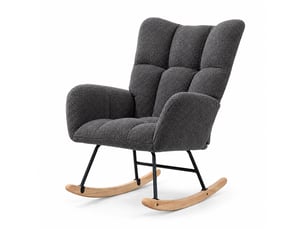 Fauteuil à bascule teddy gris, fauteuil rocking-chair ergonomique avec dossier haut et accoudoirs rembourrés, base en bois massif, chaise de relaxation pour salon, chambre et chambre bébé
