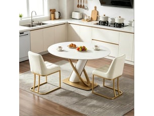 Chaise de salle à manger lot de 2 rembourrées avec dossier ergonomique et patins réglables en velours et métal beige