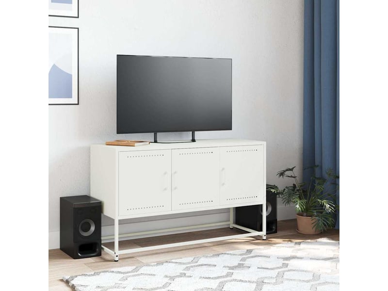  Meuble tv - banc tv - meuble de rangement blanc 100,5x39x60,5 cm acier  - Conforama C
