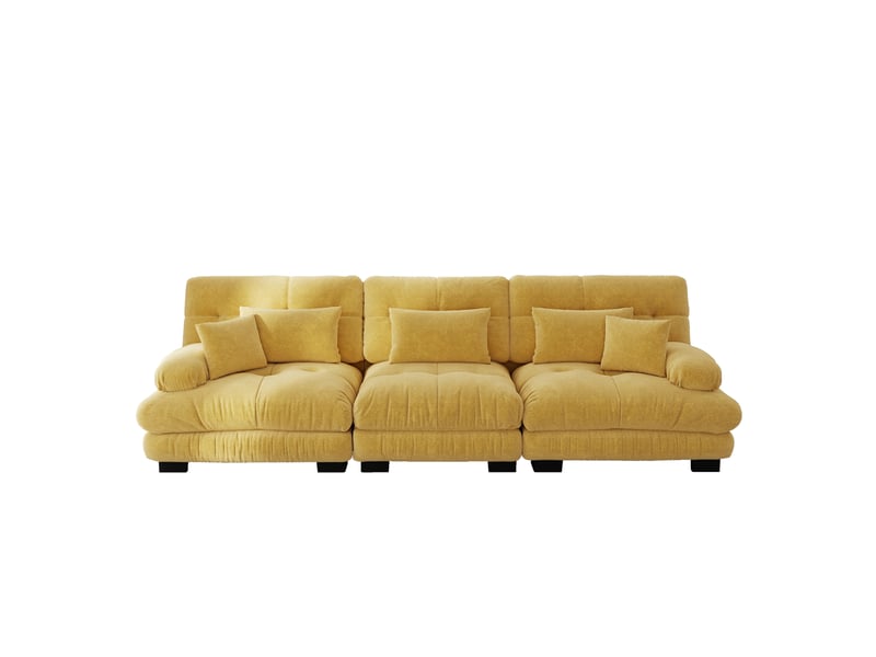  Canapé d'angle, canapé convertible, 3 places, jaune, en chenille, assise profonde  - Conforama E