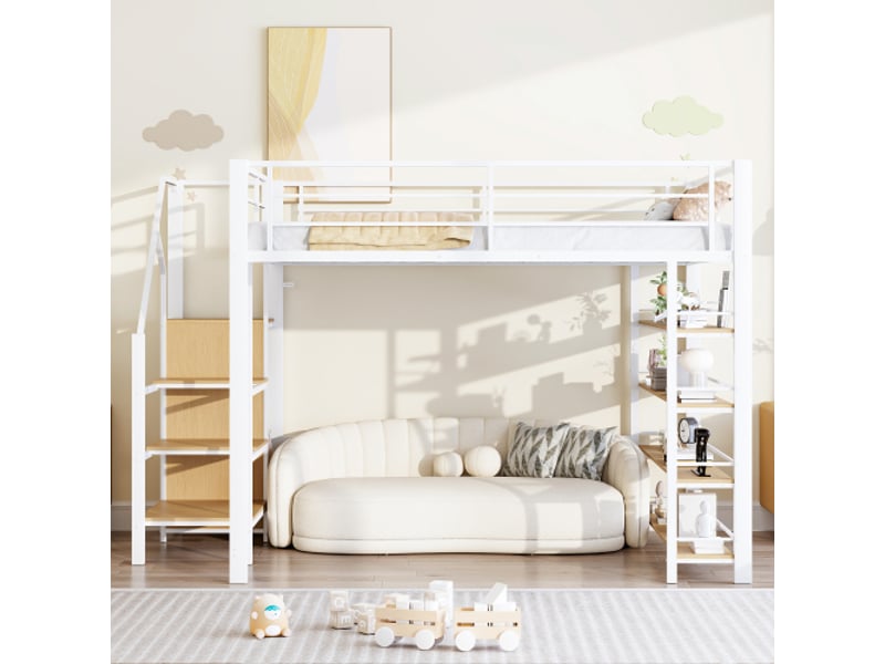  Lit mezzanine 140x200 cm coloris blanc métal lit enfant blanc - Conforama D