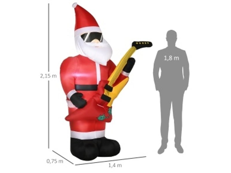  Décoration de noël gonflable père noël 140 x 75 x 215 cm rouge en polyester, éclairage led extérieur  - Conforama C