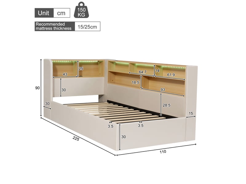  Lit coffre avec rangement hydraulique en velours beige  - Conforama E