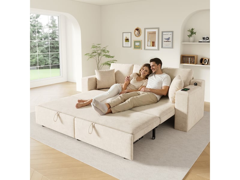 Canapé droit convertible 3 places tissu beige canapé beige - Conforama B