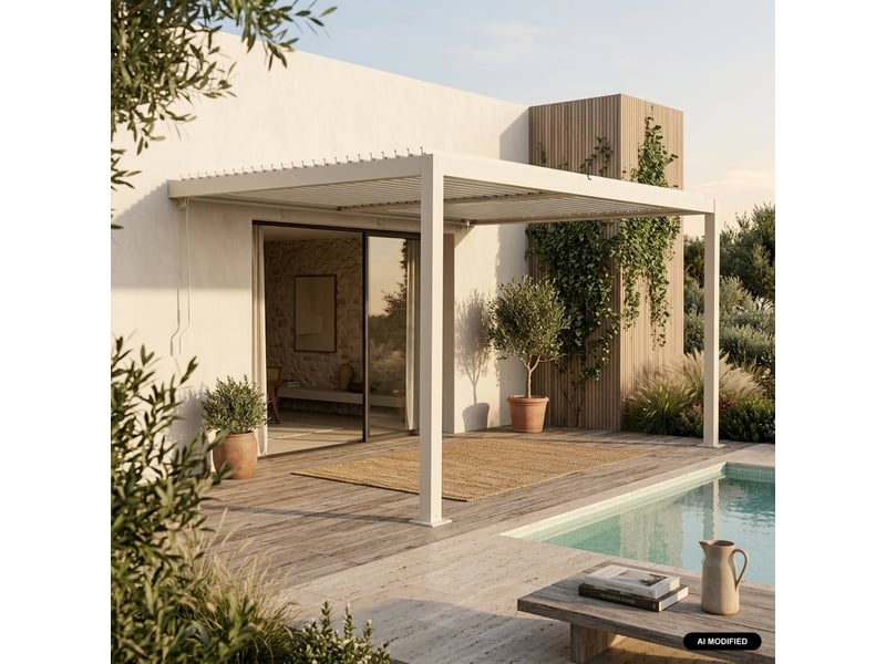  Pergola bioclimatique aluminium adossée lames orientables 4x3m beige palace  - Conforama B