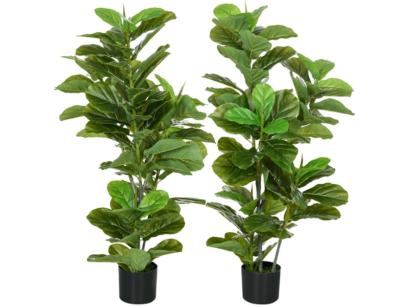  Lot de 2 plantes artificielles figuiers artificiels à feuilles arbre artificiel avec pot hauteur inclus 110 cm vert  - Conforama B