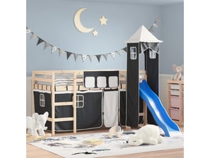 Rideaux pour lit mezzanine avec tour blanc et noir polyester cf44928
