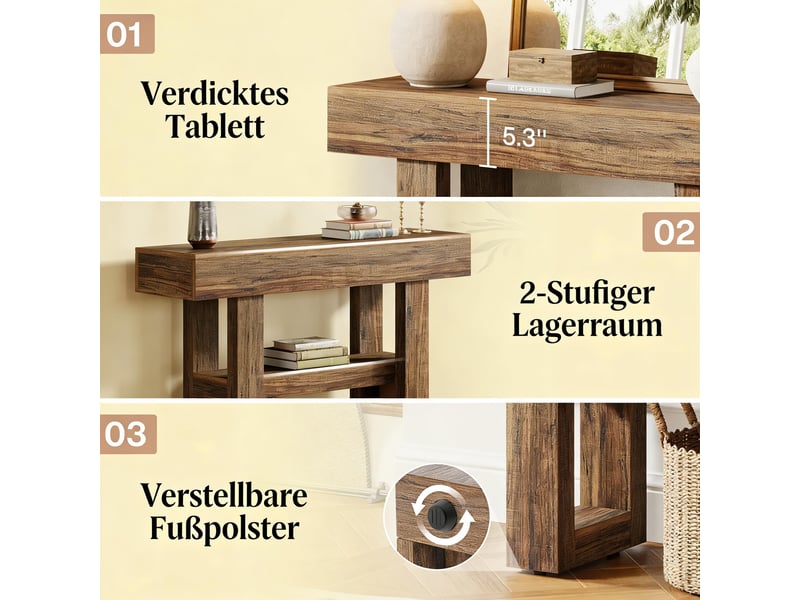  Table console avec étagère de rangement en mdf marron 105x30x80 cm  - Conforama D