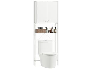 Meuble au-dessus des toilettes blanc avec placard et étagère ouverte, 64 x 20 x 180 cm
