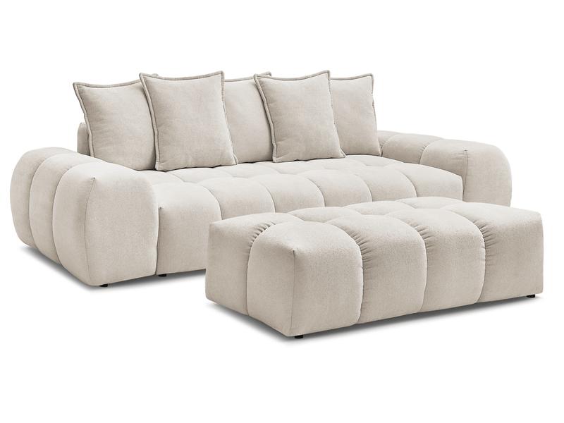Bobochic canapé droit convertible coffre everest tissu texturé avec pouf beige EVEREST - Conforama A