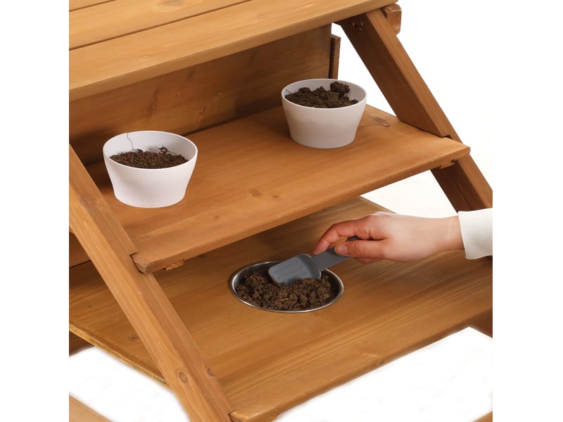  Cuisine extérieure pour enfants 132x59x60,5 cm avec roulettes bois naturel  - Conforama D