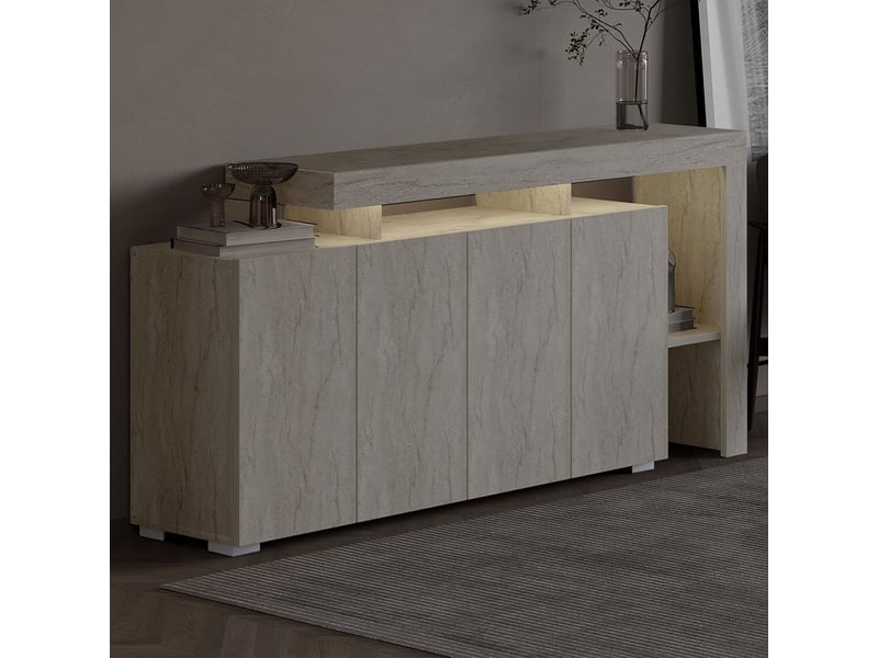  Madia moderne avec étagères et lumières led uvar - beige  - Conforama D