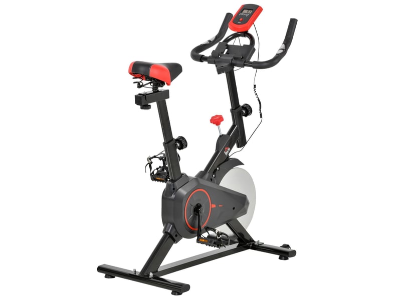 Vélo appartement, lcd, cardio, selleguidon réglables, volant 6 kg, résistance ajustable, 85x46x114 cm, noirrouge. - Conforama B