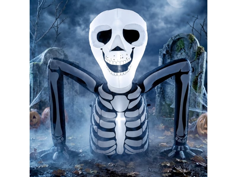 Décoration gonflable halloween squelette rampant avec éclairage led pour jardin et entrée en polyester noir - Conforama C