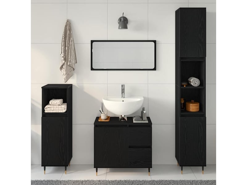  Ensemble de mobilier de salle de bain 3 pc chêne noir cf64322  - Conforama D