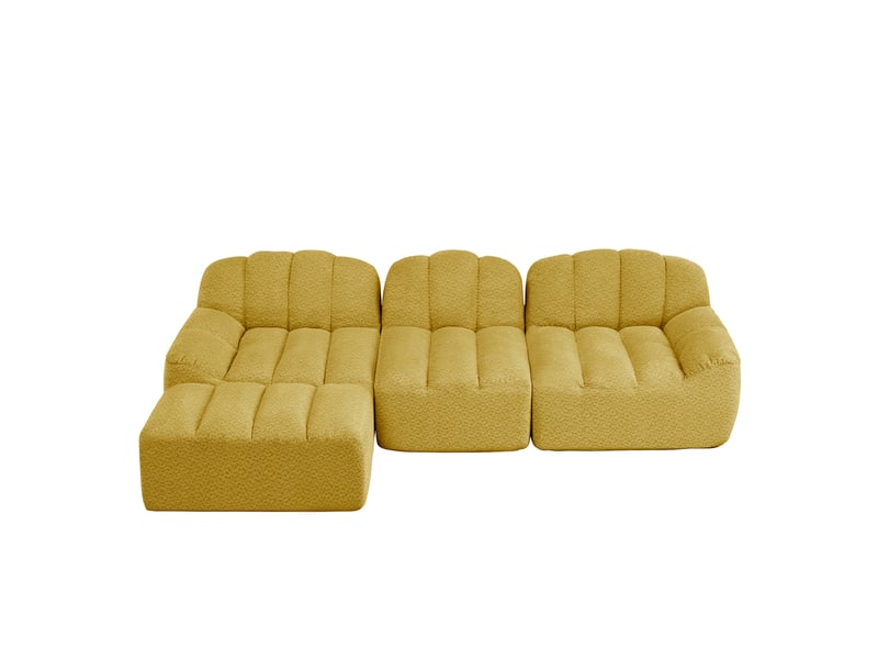 Canapé d’angle coquille 3 places avec pouf jaune – 288 x 165 x 79 cm Fay Lum - Conforama A