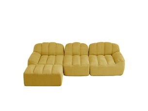 Canapé d’angle coquille 3 places avec pouf jaune – 288 x 165 x 79 cm