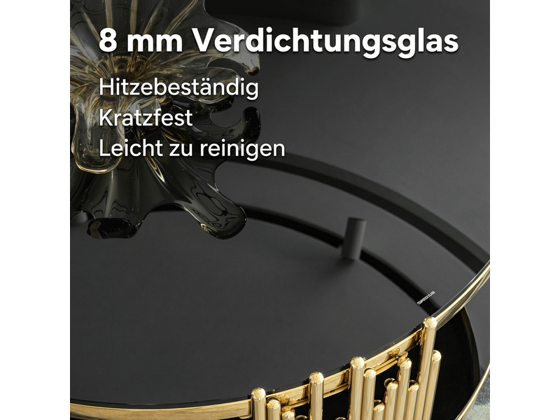  Table basse en verre noir double plateau en verre base en acier doré plateau rond style luxe table de centre  - Conforama E