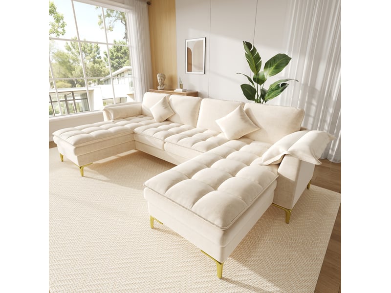  Canapé panoramique modenvie en u 4 places 262 x 134 x 86 cm chenille beige  - Conforama E
