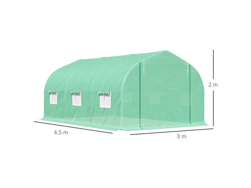  Serre tunnel de 4,5 x 3 x 2 m avec toit incliné en pe et tubes d'acier vert foncé  - Conforama E