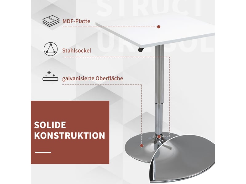 Table de bar ronde réglable en hauteur pivotante 360° mdf et métal blanc 60x60x69-91 cm  - Conforama E