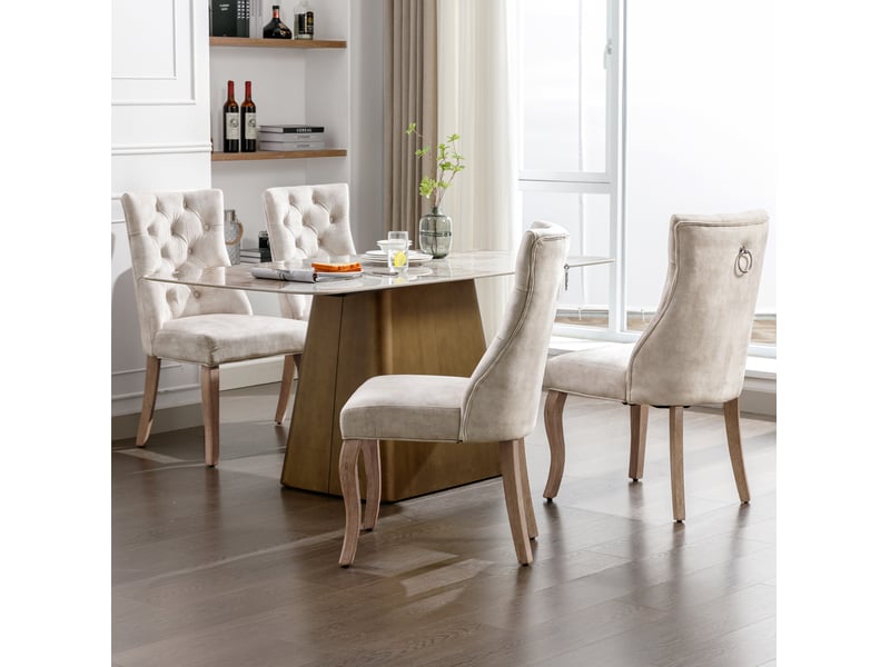  Chaises de salle à manger 4 pièces velours beige clair pieds en bois massif 4071298026023 - Conforama E