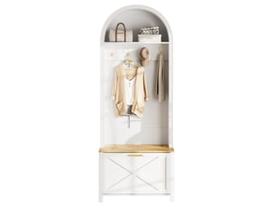 Meubles d'entrée avec porte-manteaux, étagère et rangement à chaussures, pour hall, mdf blanc et bois, 75 × 35 × 195 cm