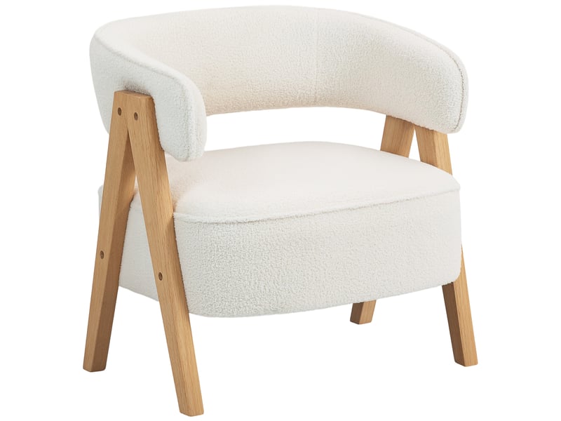  Fauteuil de salon, chaise rembourrée, tissu bouclette, 70x64x71cm, blanc  - Conforama B