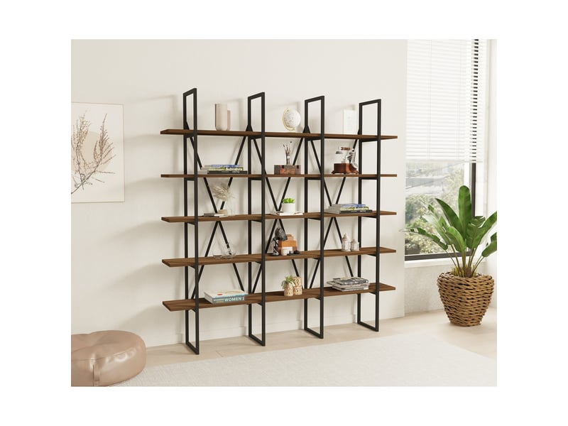 Bibliothèque style industriel 5 étagères effet bois noyer et métal noir bezy - Conforama B
