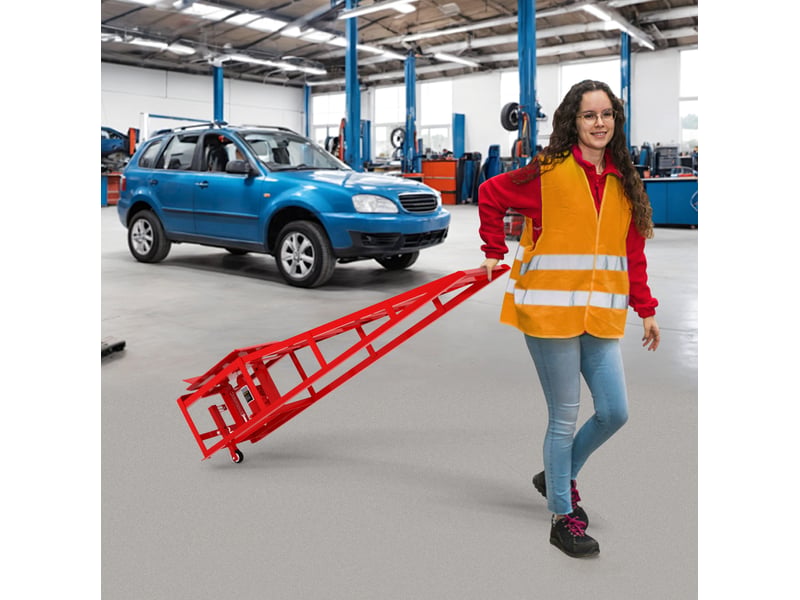 Lot de 2 rampes de levage hydrauliques 114 x 36 x 32 cm rouges en acier, capacité 5060 kg pour usage automobile - Conforama B