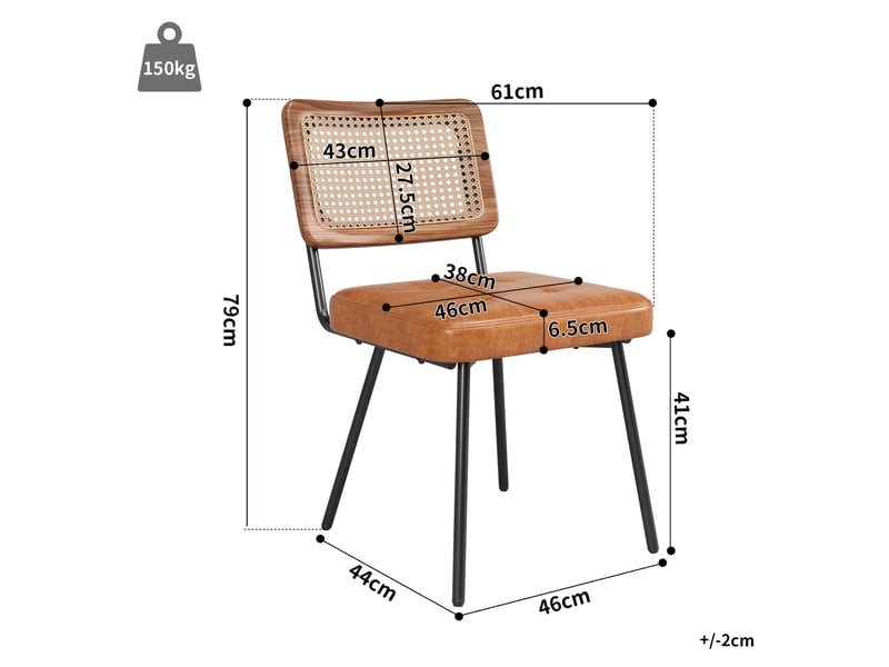 Lot de 6 chaises de salle à manger,61x46x79 cm,style rétro,similicuir,marron  - Conforama C